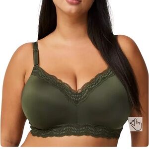 Torrid Curve Dream Wire Free Lightly Lined Wide Side Bra Size 44DD Olive Green